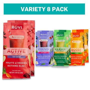 Ruvi Natural Energy Smoothies | Variety 8-Pack | Fruit and Vegetable Drink Mix | Freeze-Dried Powder | Delicious Flavor Variety