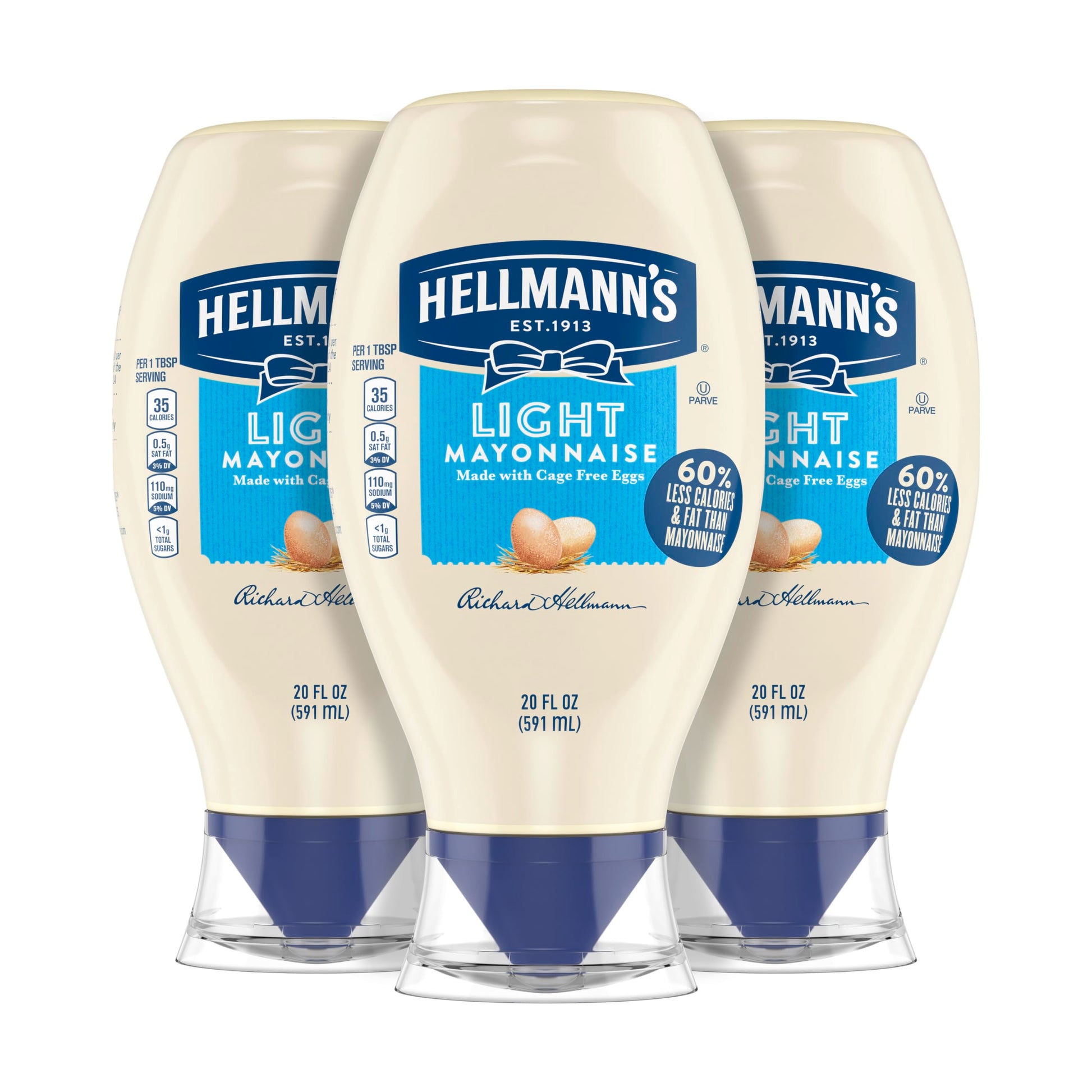 Hellmann'S Light Mayonnaise Light Mayo Squeeze Bottle Pack Of 3 For A Creamy Condiment For Sandwiches And Simple Meals Made With