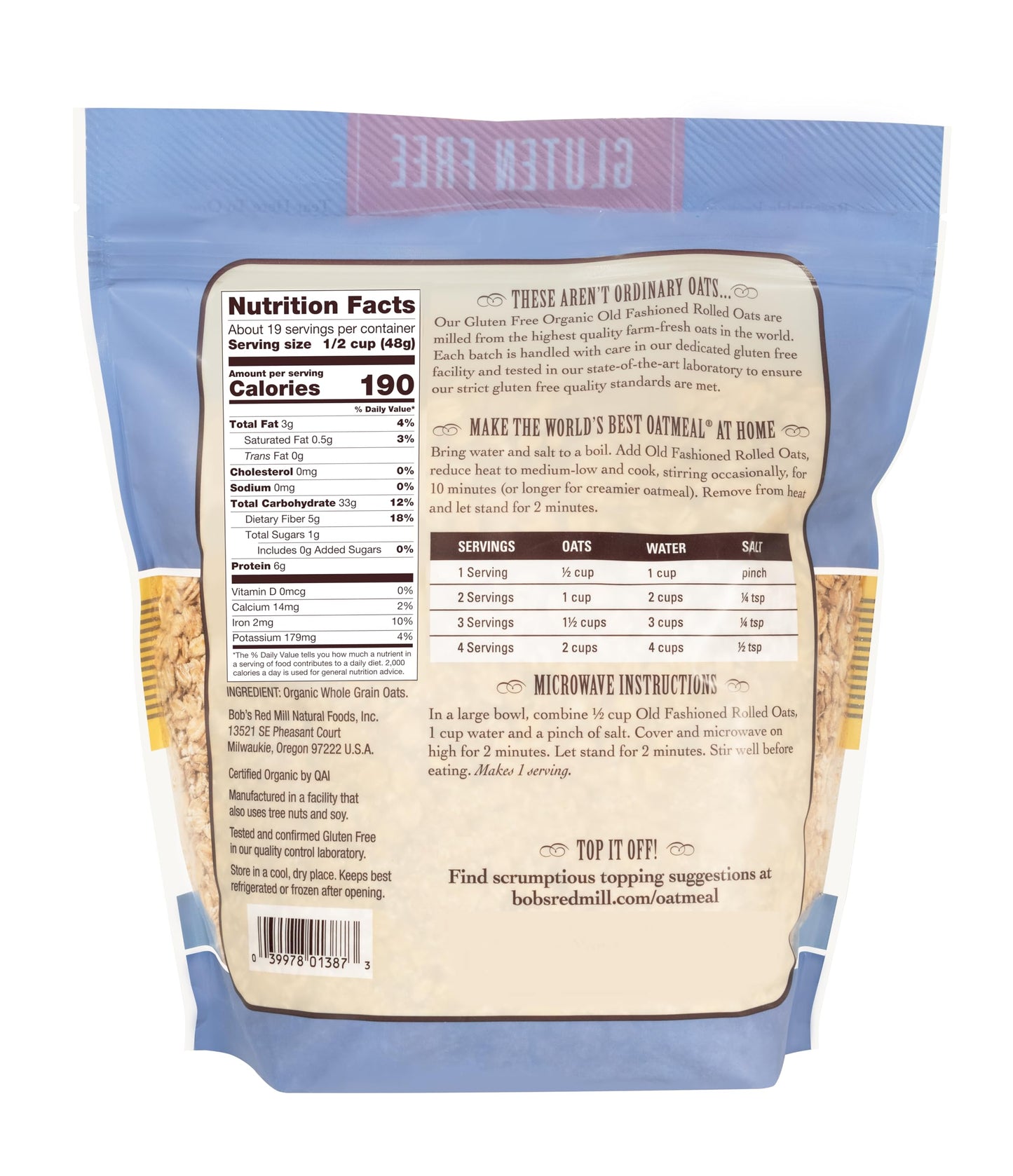 Bob's Red Mill Gluten Free Organic Old Fashioned Rolled Oats - 32 oz (Pack of 4)