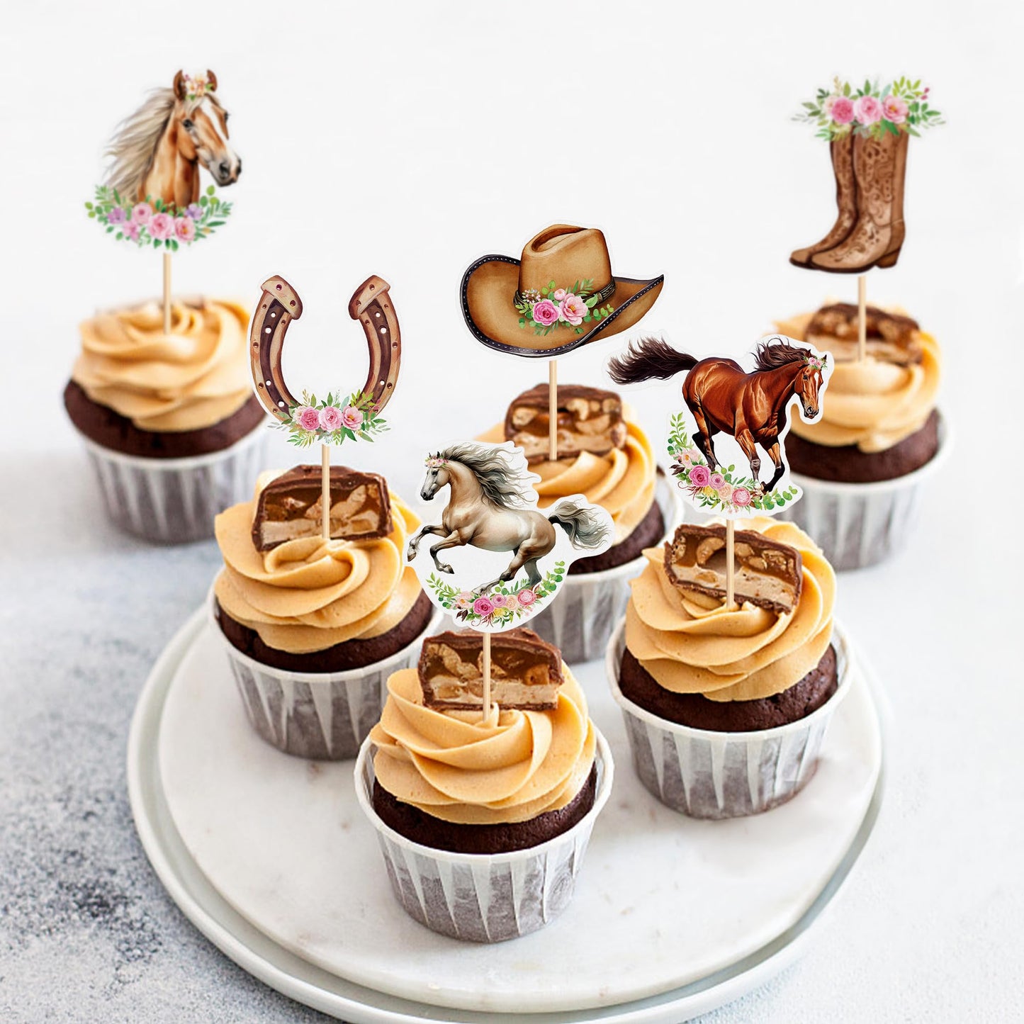 36 Pack Horse Cupcake Toppers Flower Horse Cupcake Picks Horse Racing Party Baby Shower Wedding Girls Birthday Party Cake Decora