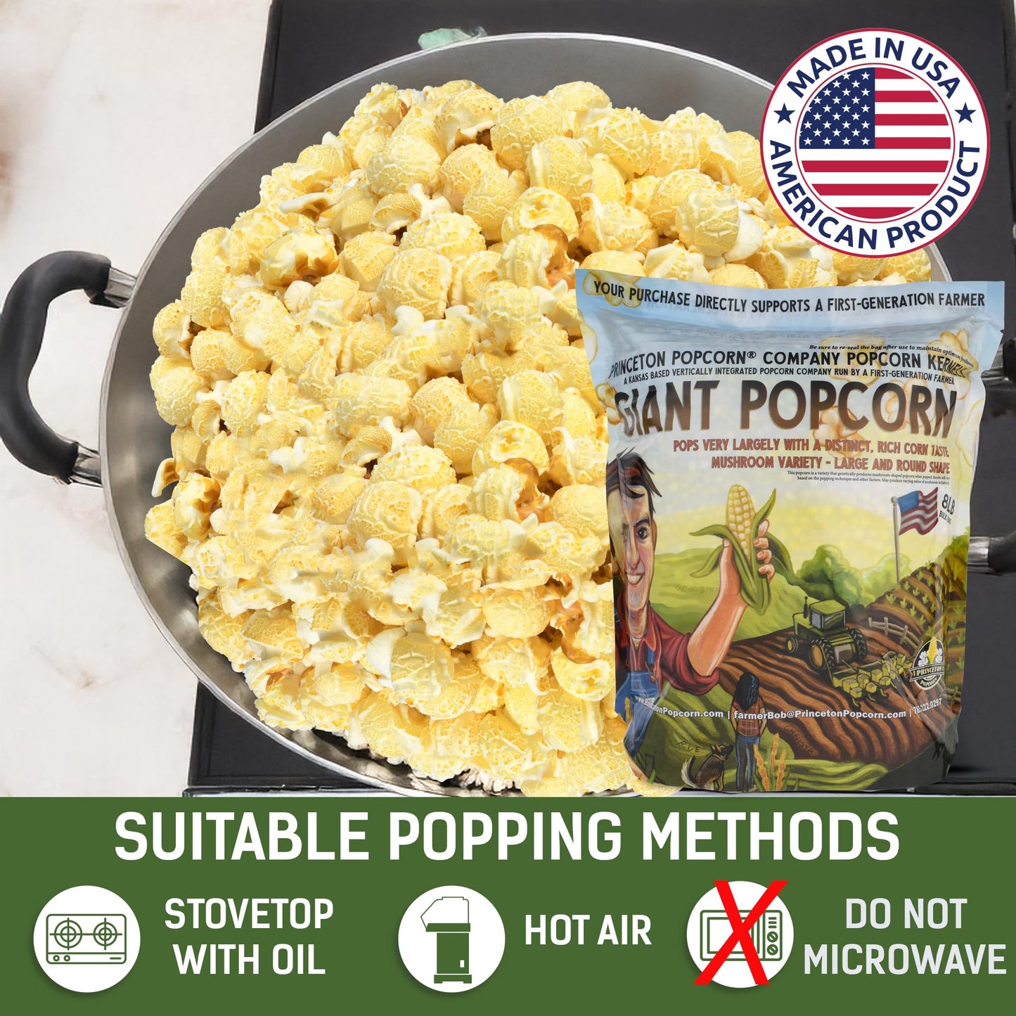 Mushroom Popcorn Kernels By Princeton Popcorn Farm Grown, Non Gmo, Gluten Free Unpopped, Ball Shaped, Old Fashion Popcorn Pops E