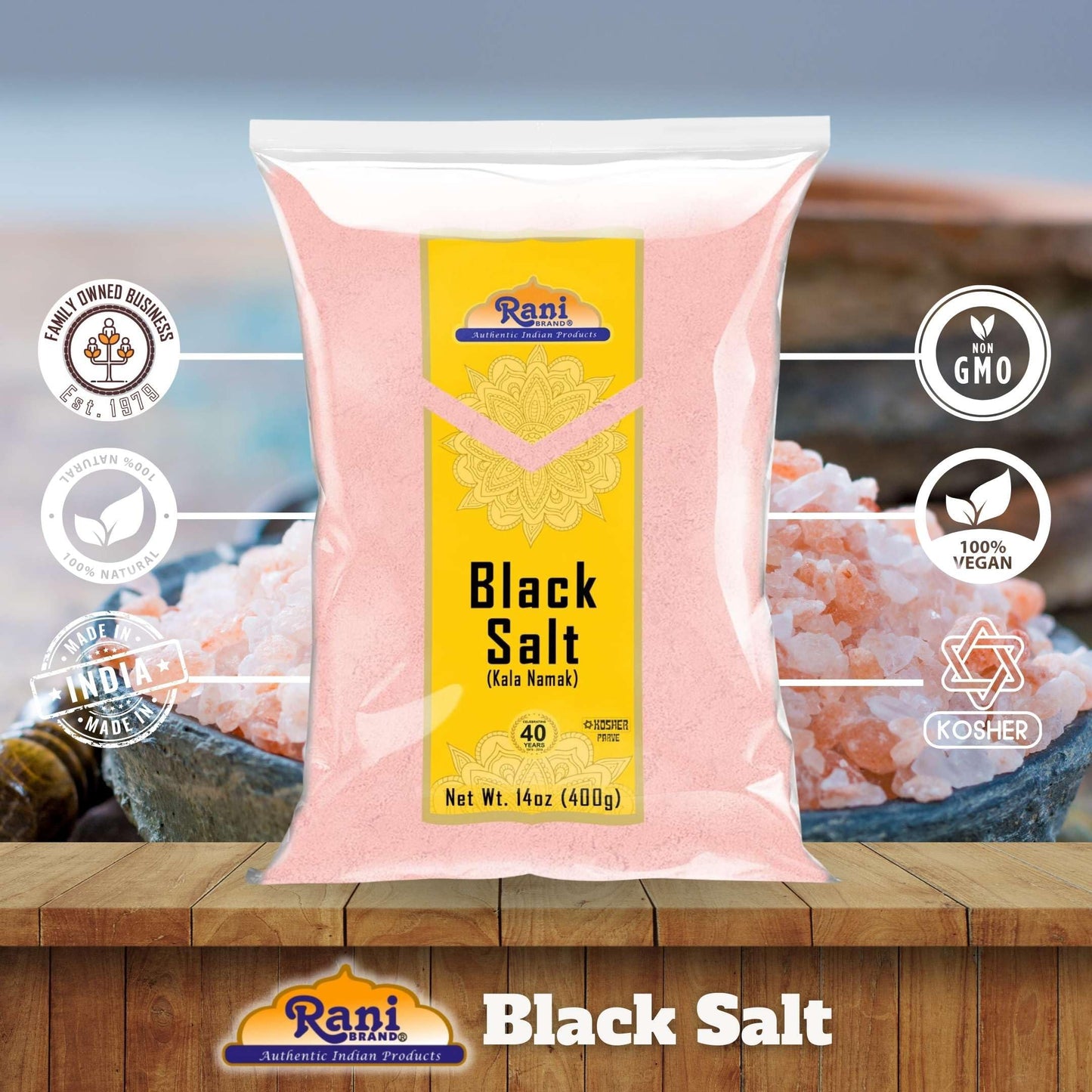 Rani Black Salt Powder (Kala Namak) Mineral 14oz (400g) ~ Unrefined, Pure and Natural | Vegan | Gluten Friendly | NON-GMO | Indi