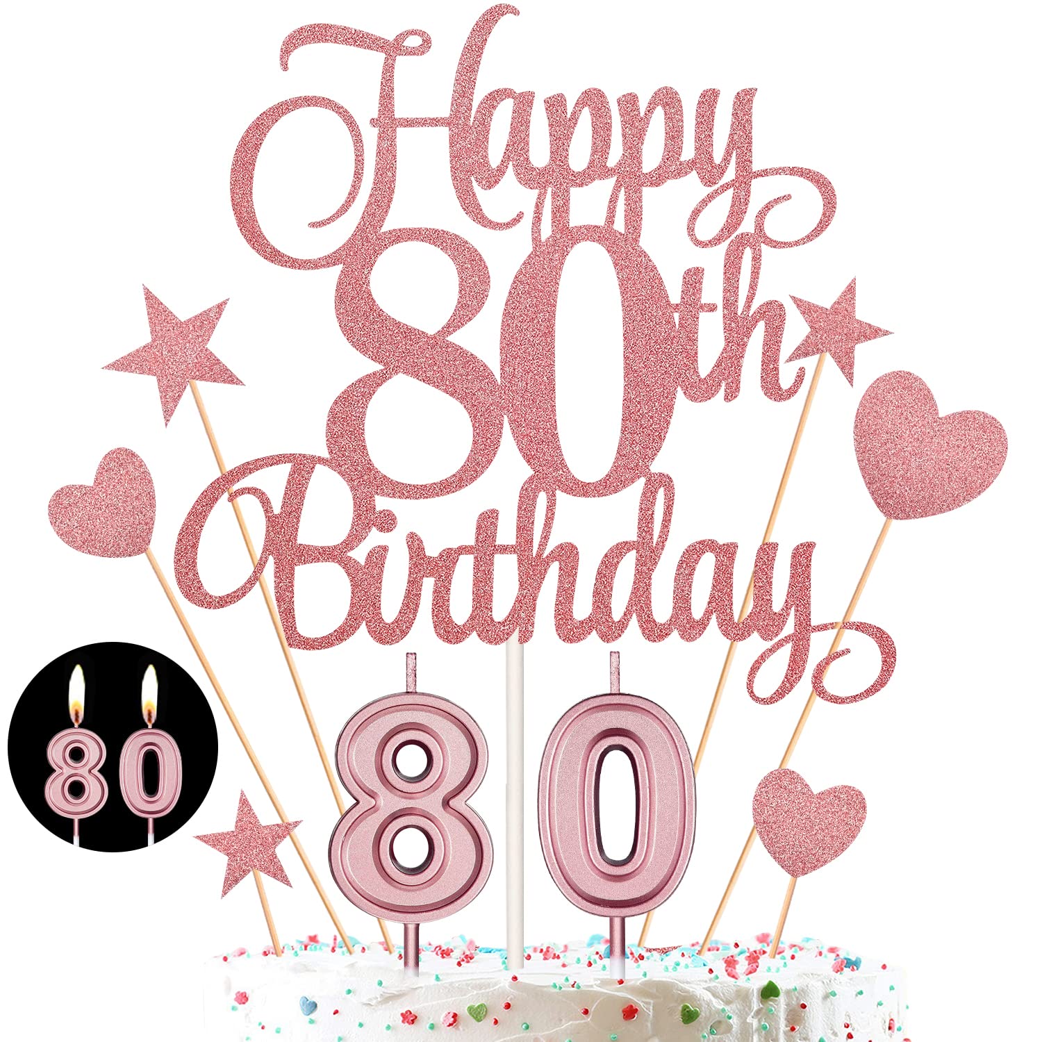 80Th Birthday Cake Decorations Set Include 80Th Birthday Candles Numeral 80 Cake Candles And Happy 80Th Birthday Cake Toppers Wi