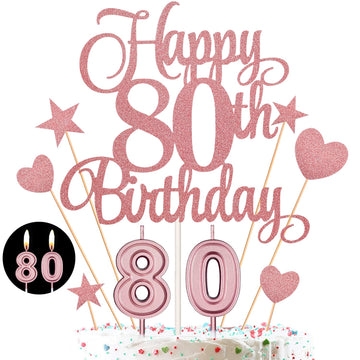 80Th Birthday Cake Decorations Set Include 80Th Birthday Candles Numeral 80 Cake Candles And Happy 80Th Birthday Cake Toppers Wi