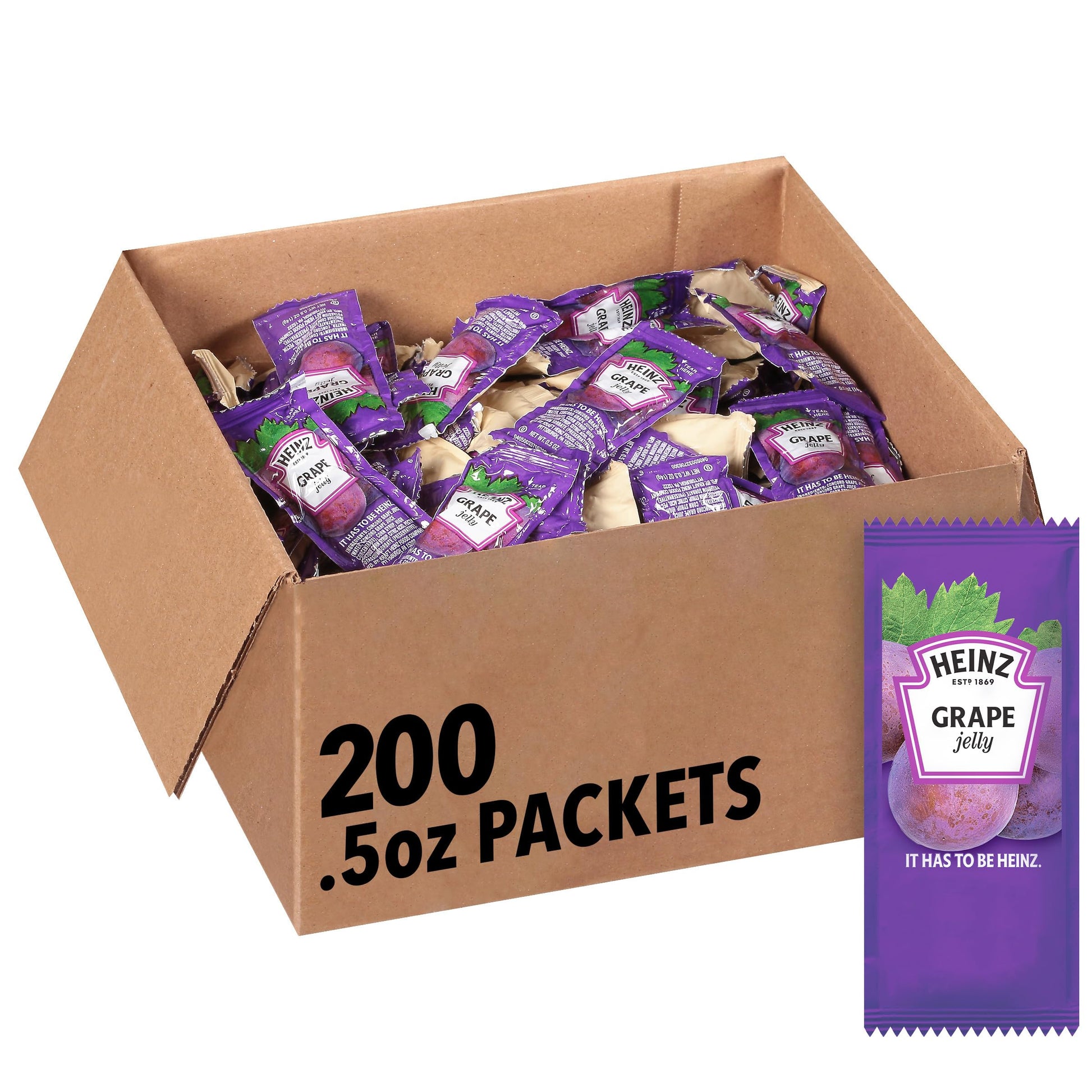 Heinz Grape Jelly Single Serve Packet (0.5 oz Packets, Pack of 200)