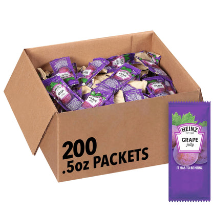 Heinz Grape Jelly Single Serve Packet (0.5 oz Packets, Pack of 200)
