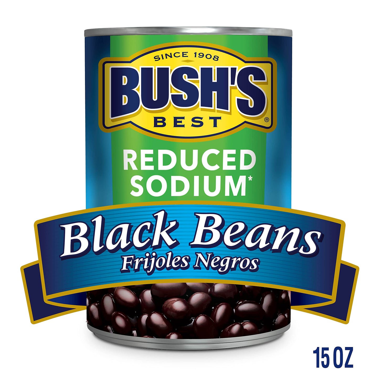 Bush'S Best 15 Oz Canned Reduced Sodium Black Beans, Source Of Plant Based Protein And Fiber, Low Fat, Gluten Free, (Pack Of 12)