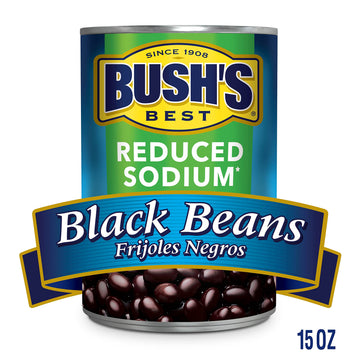 Bush'S Best 15 Oz Canned Reduced Sodium Black Beans, Source Of Plant Based Protein And Fiber, Low Fat, Gluten Free, (Pack Of 12)
