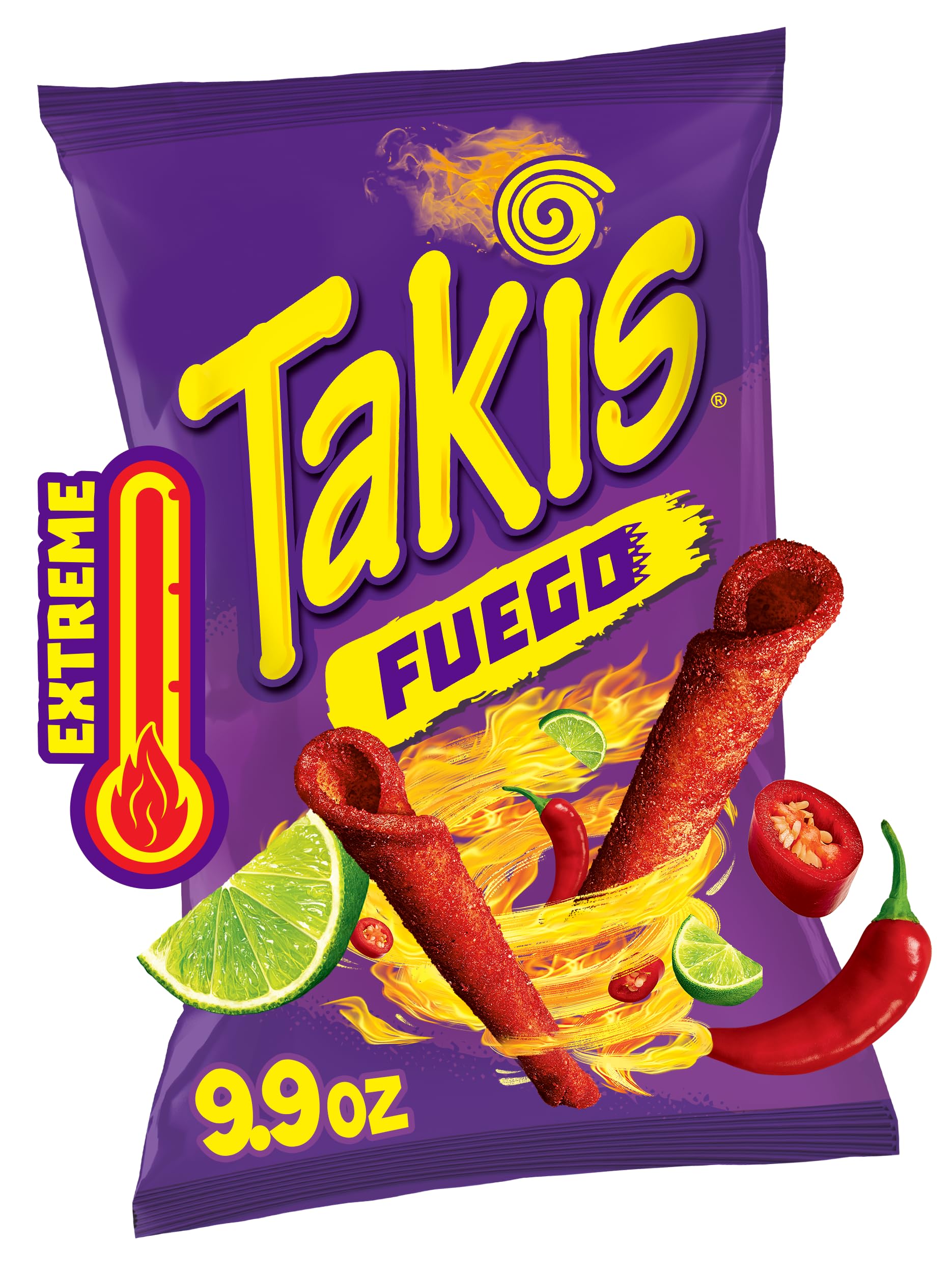 Takis Fuego 9.9 Oz Sharing Size Bag, Hot Chili Pepper & Lime Flavored Extreme Spicy Rolled Tortilla Chips
