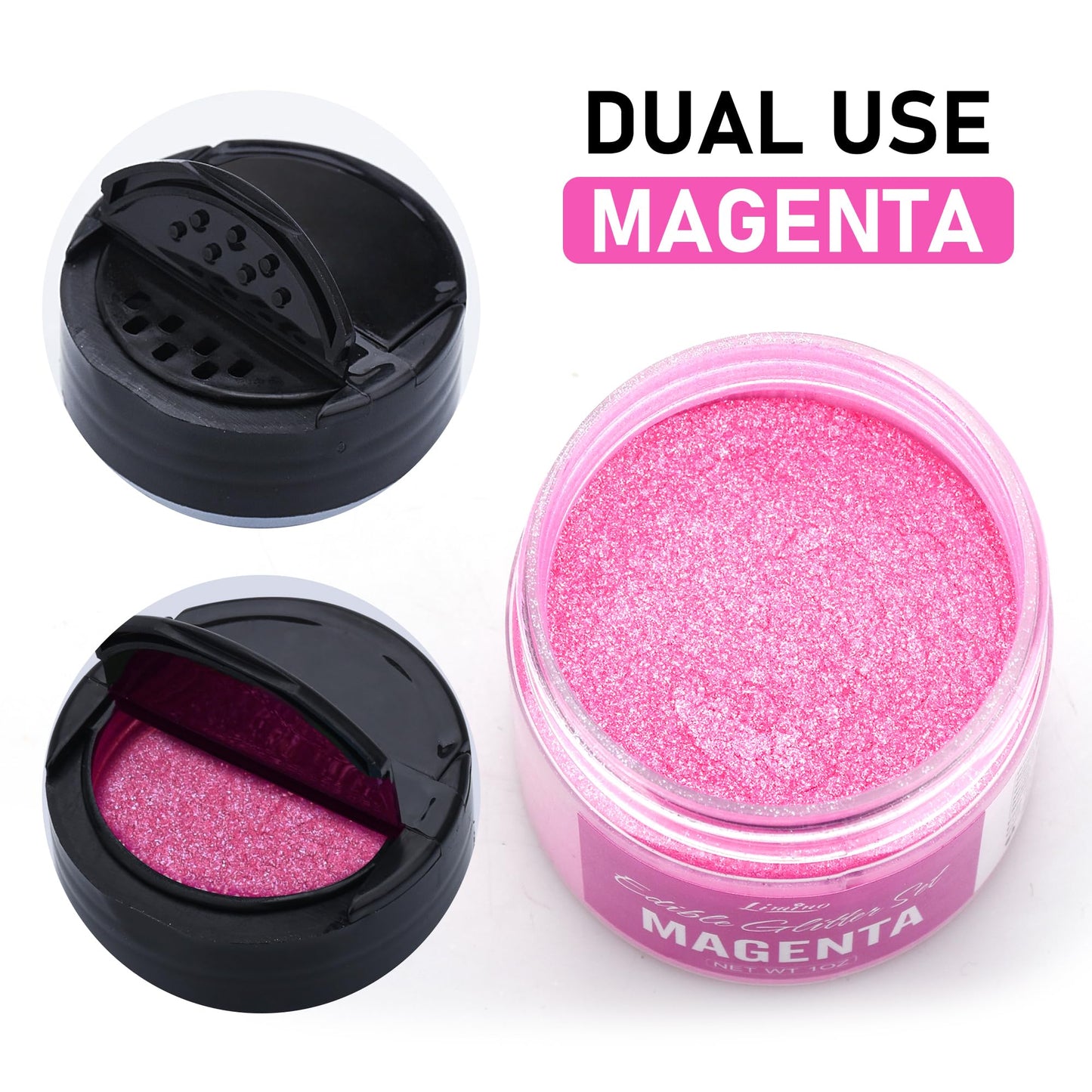 Limino Edible Glitter - 30g Luster Dust for Baking, Cake Decorating, Drinks - Magenta