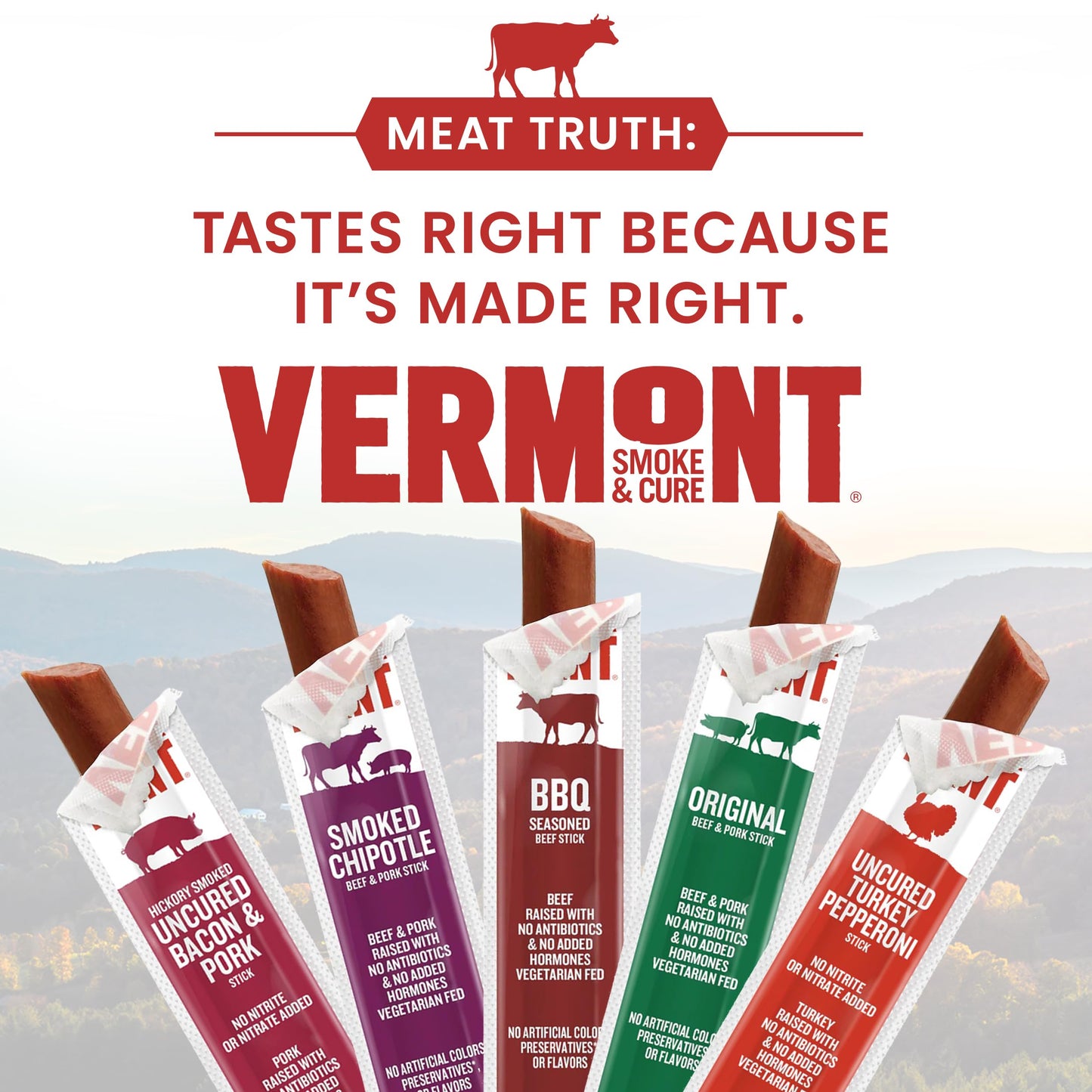 Vermont Smoke & Cure Hickory Smoked Uncured Bacon Sticks, 1oz, 24 Count – Portable Meat Snack for mature-themeds & Kids