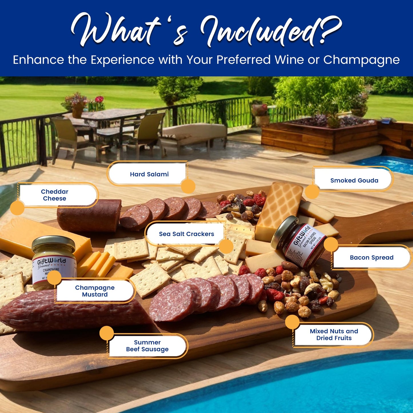 GiftWorld Beef Summer Sausage and Cheese Gift Basket, 8-item Meat and Cheese Sampler for Men, Perfect for Tailgating and Holidays