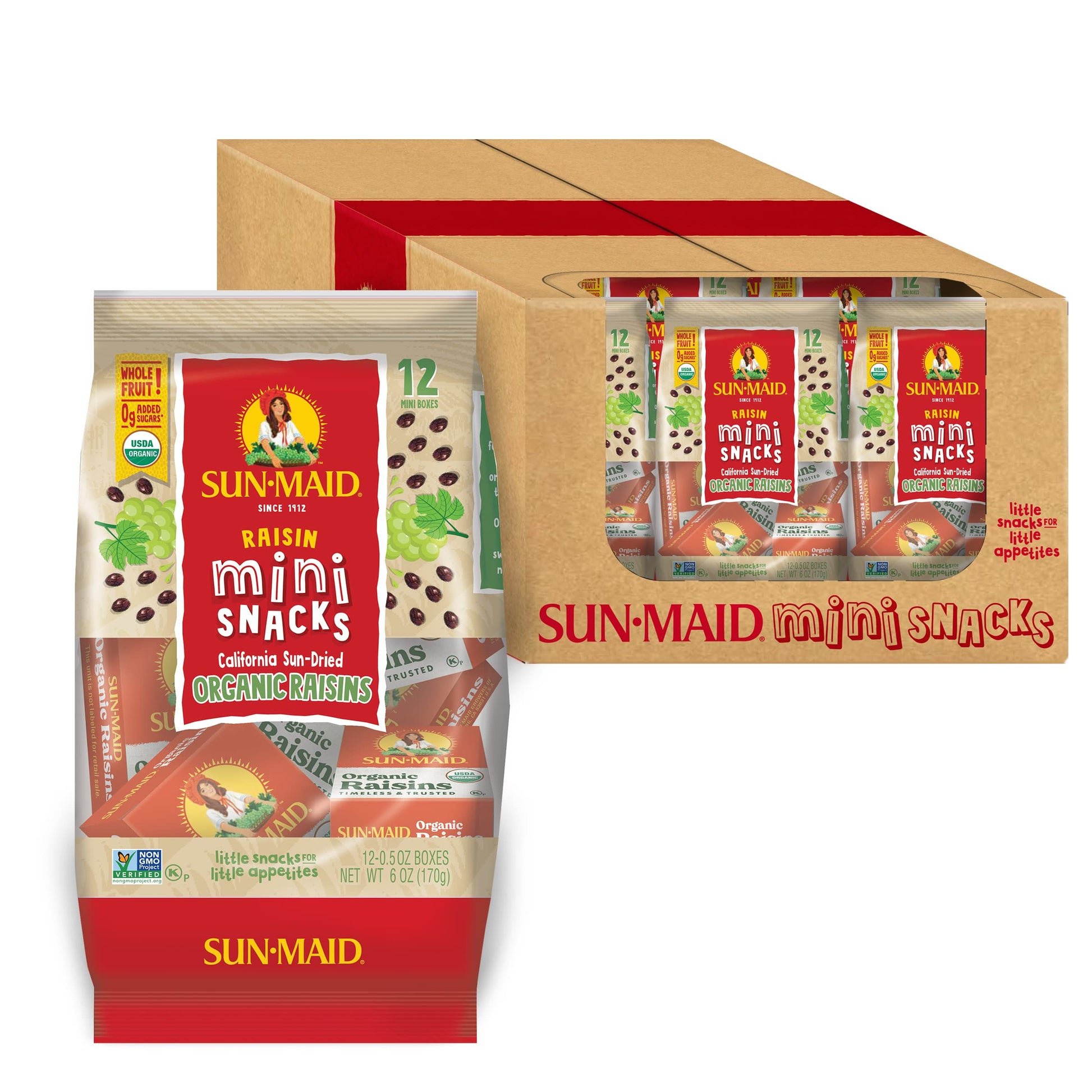 Sun-Maid Organic California Sun-Dried Raisins - (144 Pack) 0.5 oz Snack-Size Box - Organic Dried Fruit Snack for Lunches, Snacks