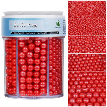 Sprinkles for Cake Decorating, 11Oz 6 Sizes Red Pearl Sprinkles for Cake Cupcake Ice Cream Donuts Cookie Baking Toppings