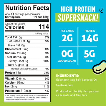 The Only Bean - Crunchy Roasted Edamame Beans (Sea Salt) - Keto Snacks (2G Net) - High Protein Healthy Snacks (14G Protein) - Lo
