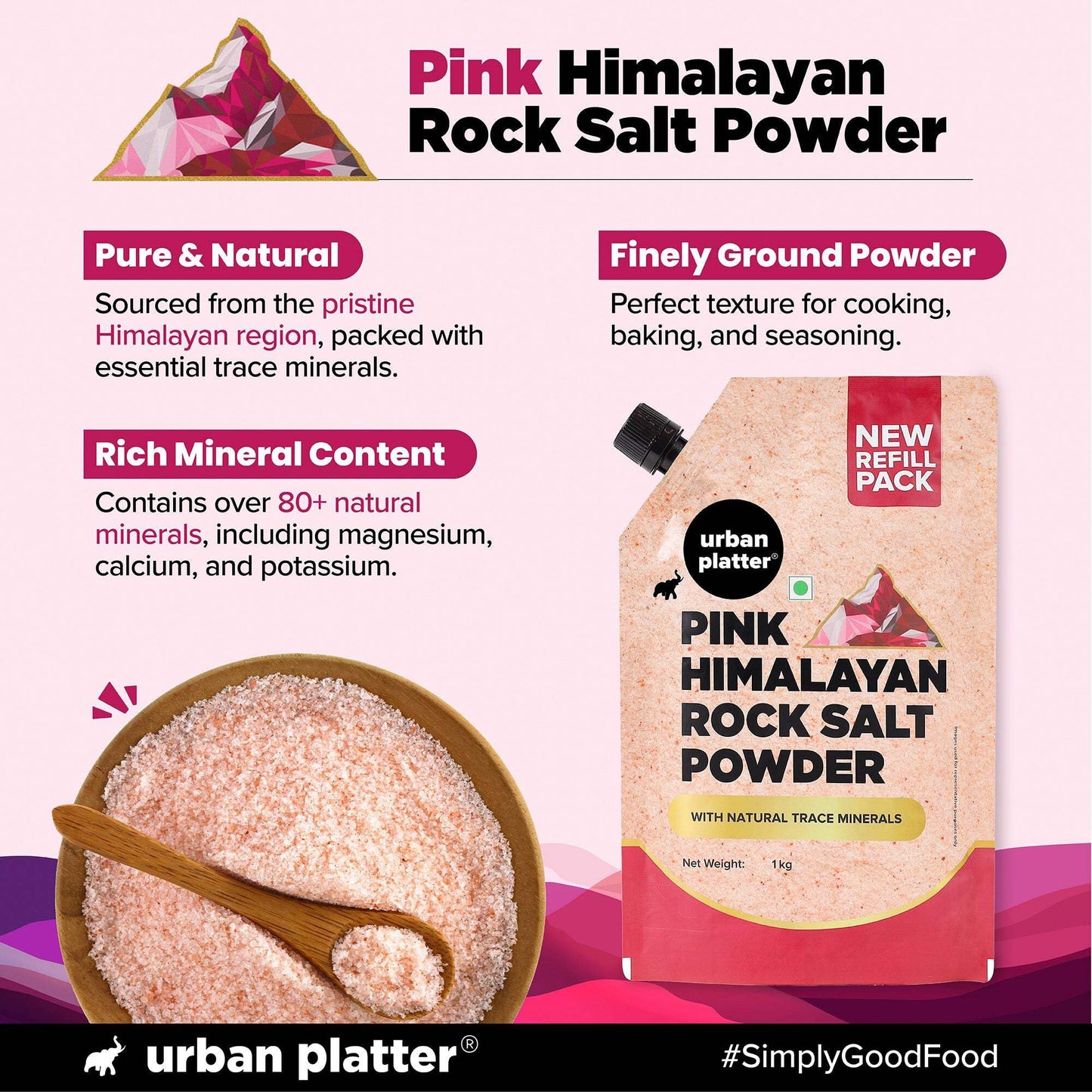 Urban Platter Pink Himalayan Rock Salt Powder | Fine Grind Natural Salt With Trace Minerals | Ideal For Cooking, Seasoning, Bath Soaks, Diy Scrubs & Salt Rinses | 52.91 Oz (1.5 Kg)