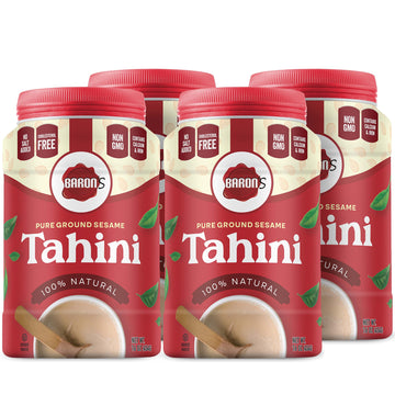 Barons Pure Tahini Sesame Paste | Rich Creamy Spread for Hummus  Dips  Sauces | 4 x 16 oz Jars | Kosher  Vegan  Keto friendly  Non-GMO  Gluten-Free  No Peanuts | All-natural Ground Seeds Tahina