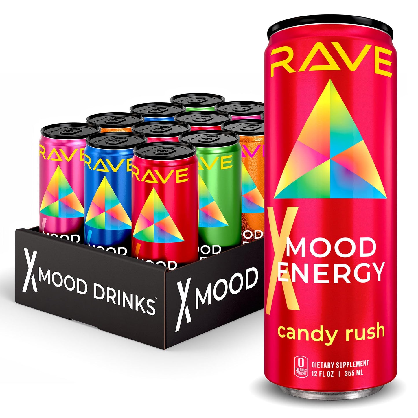 RAVE Mood Energy Drink is Mind Blowingly Different. With Mood-Boosting Functional Mushrooms  Nootropics  Adaptogens & B Vitamins. Experience Mind & Body Rush! 225mg Caffeine - Electrolytes - Zero Calories - 6 Delicious Flavors - 12 fl oz - 12 Pack