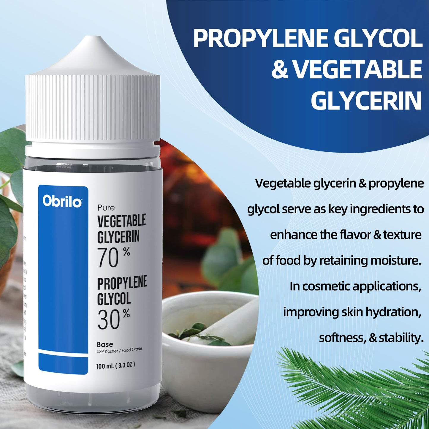 Obrilo 100 mL Vegetable Glycerin & Propylene Glycol 70/30 Blend, Pure USP Kosher, Food Grade for DIY Projects, 3.3 oz