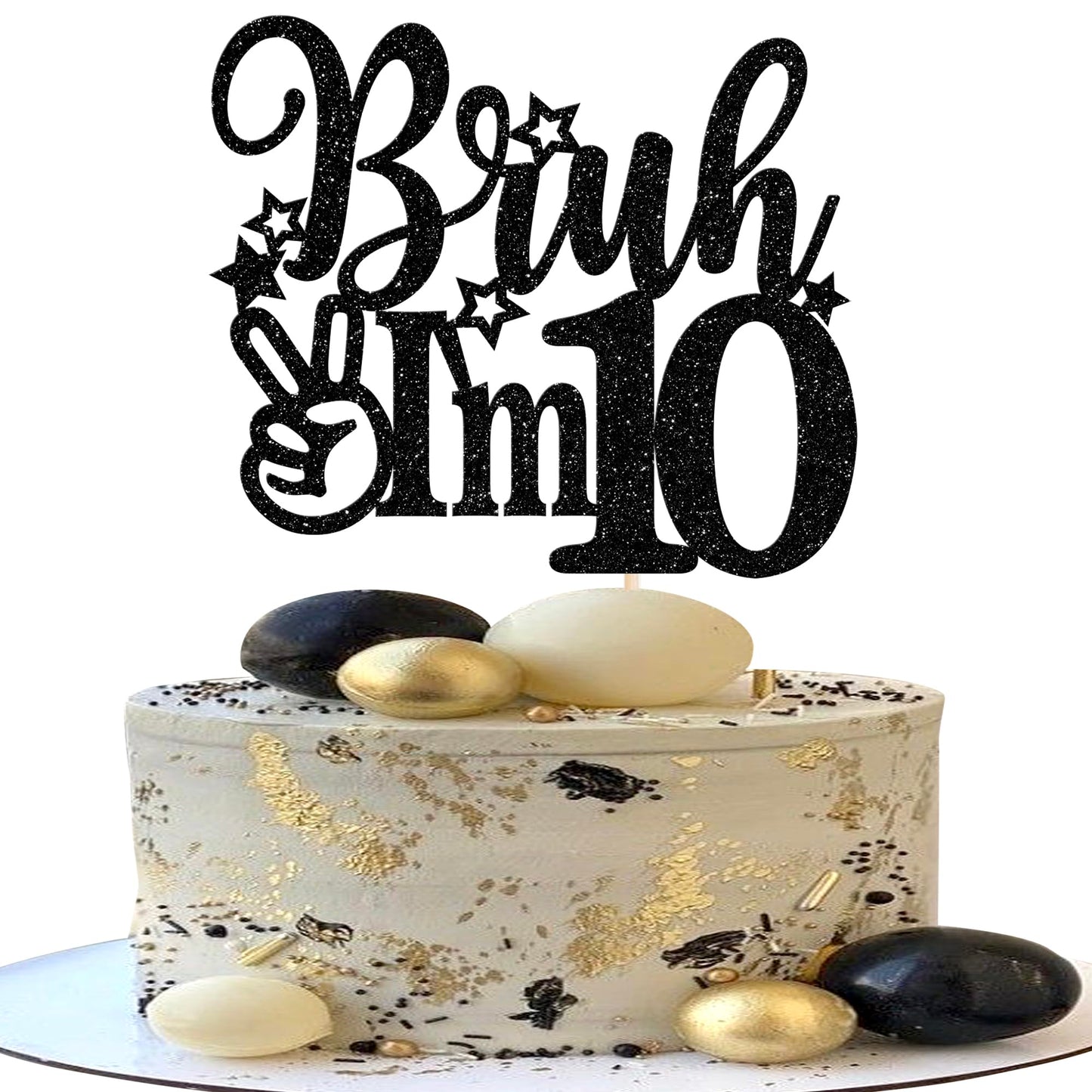Rsstarxi Cake Topper Black Star Glitter 10th Birthday Decoration XM1222-10
