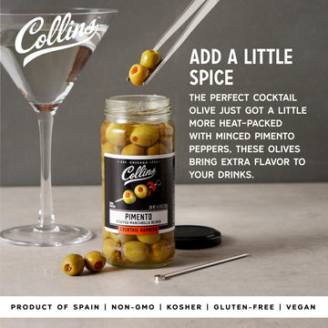 Collins Manzanilla Martini Pimento Olives, 5 oz, Popular Cocktail Garnish, Perfect for Dirty Martinis and Bloody Marys
