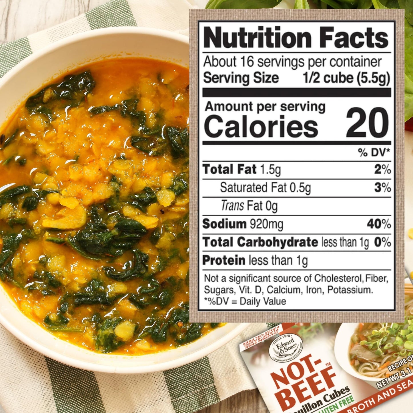 Edward & Son'S Not Beef Bouillon Cubes - Vegan Broth Cubes, Stock Cubes, Vegetable Broth, Gluten Free, No Trans Fat, For Soup & Stew - 3.1 Oz, 12 Pack