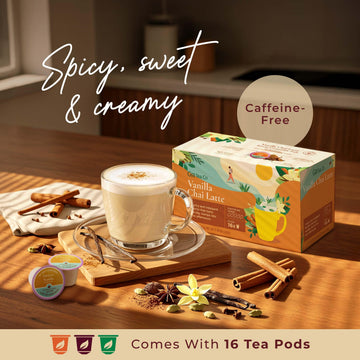 Gya Tea Co Vanilla Chai Latte Tea Gift Set (16 Count) - Decaf Tea Pod For Lovers Get Well Gifts - Manually Harvested - Enjoy Hot Or Iced