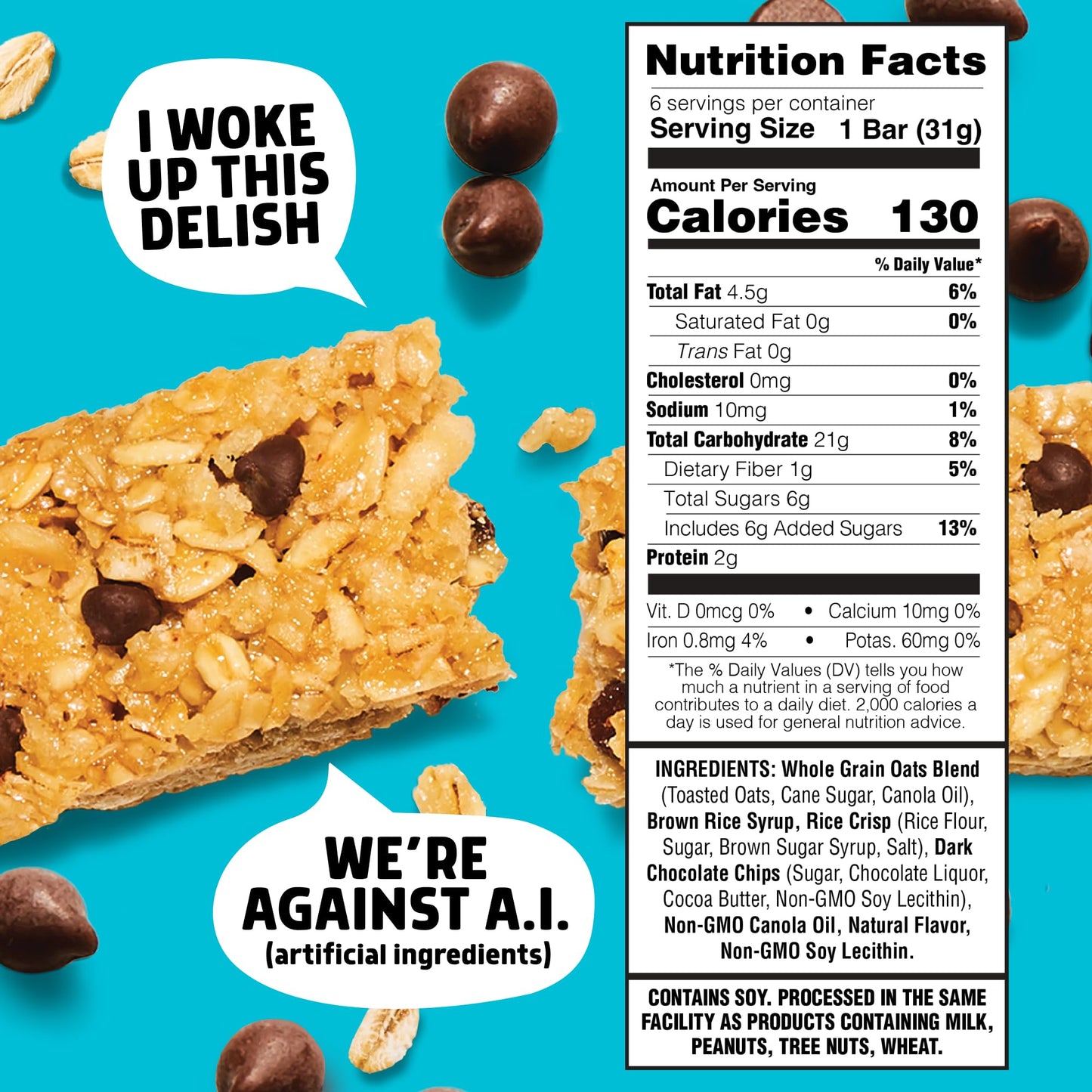 Junkless Chewy Granola Bars, Chocolate Chip, 24 Bars (6 X 1.1 Oz Bars/Box - 4 Boxes), Non-Gmo, Low Sugar, Great Tasting, Made For Kids & Families