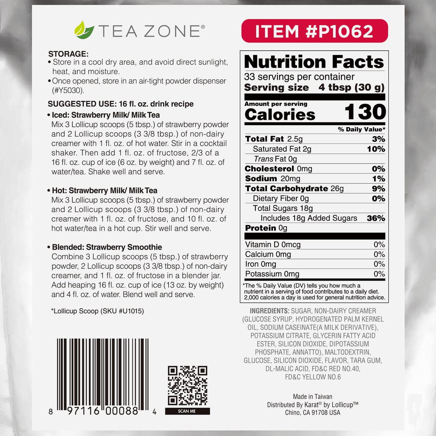 Tea Zone 2 lb Strawberry Powder