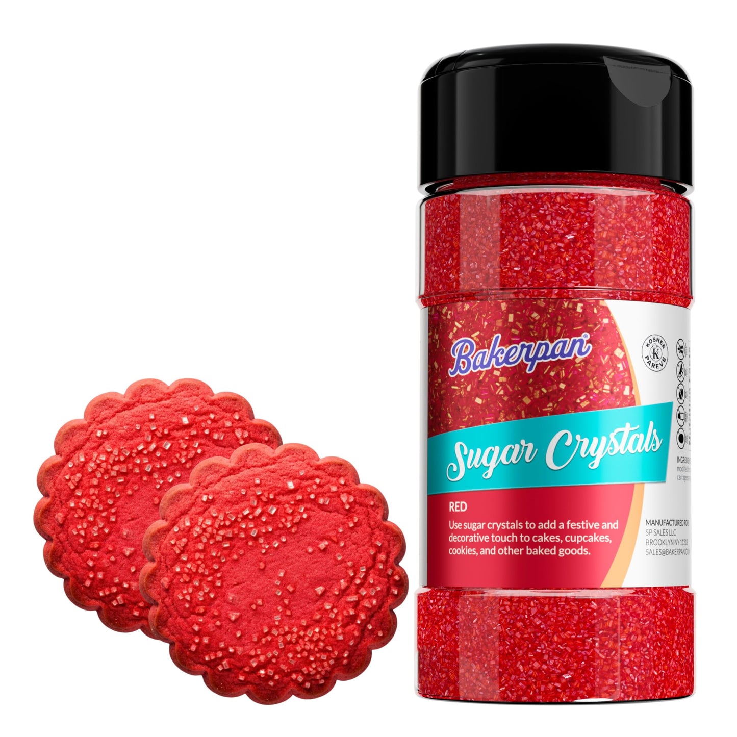 Bakerpan Sugar Sprinkles for Baking - 7 Ounce Red Decorating Sugar Crystals for Cookies, Cake Pops, Ice Cream (Made in USA)