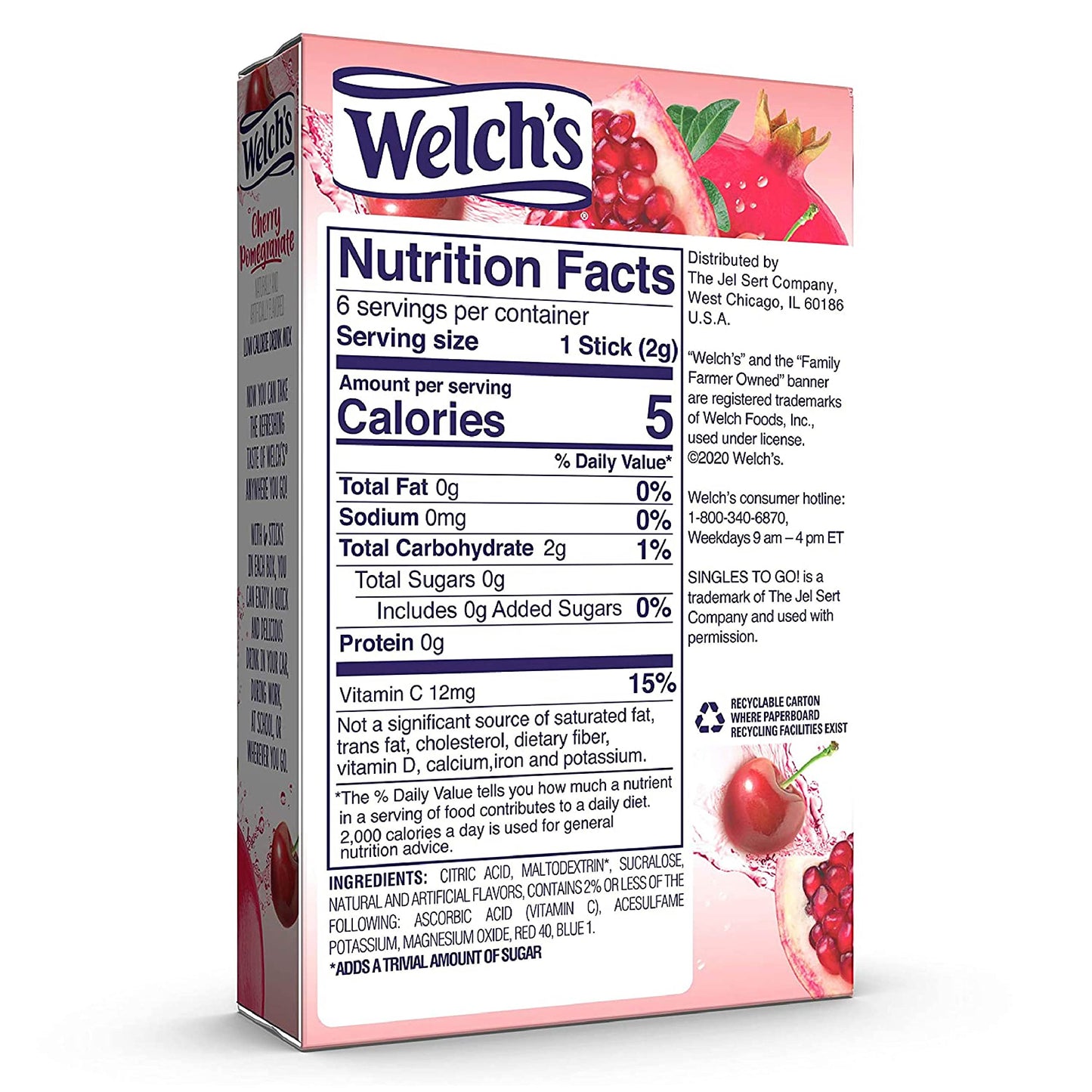 Welch'S Singles To Go Water Drink Mix - Cherry Pomegranate Powder Stick Packets (12 Boxes With 6 Packets Each - 72 Total Serving