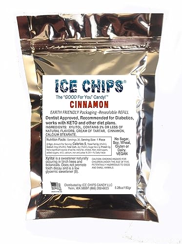 Ice Chips Xylitol Candy In Large 5.28 Oz Resealable Pouch; Low Carb & Gluten Free (Cinnamon)