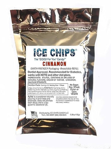 Ice Chips Xylitol Candy In Large 5.28 Oz Resealable Pouch; Low Carb & Gluten Free (Cinnamon)