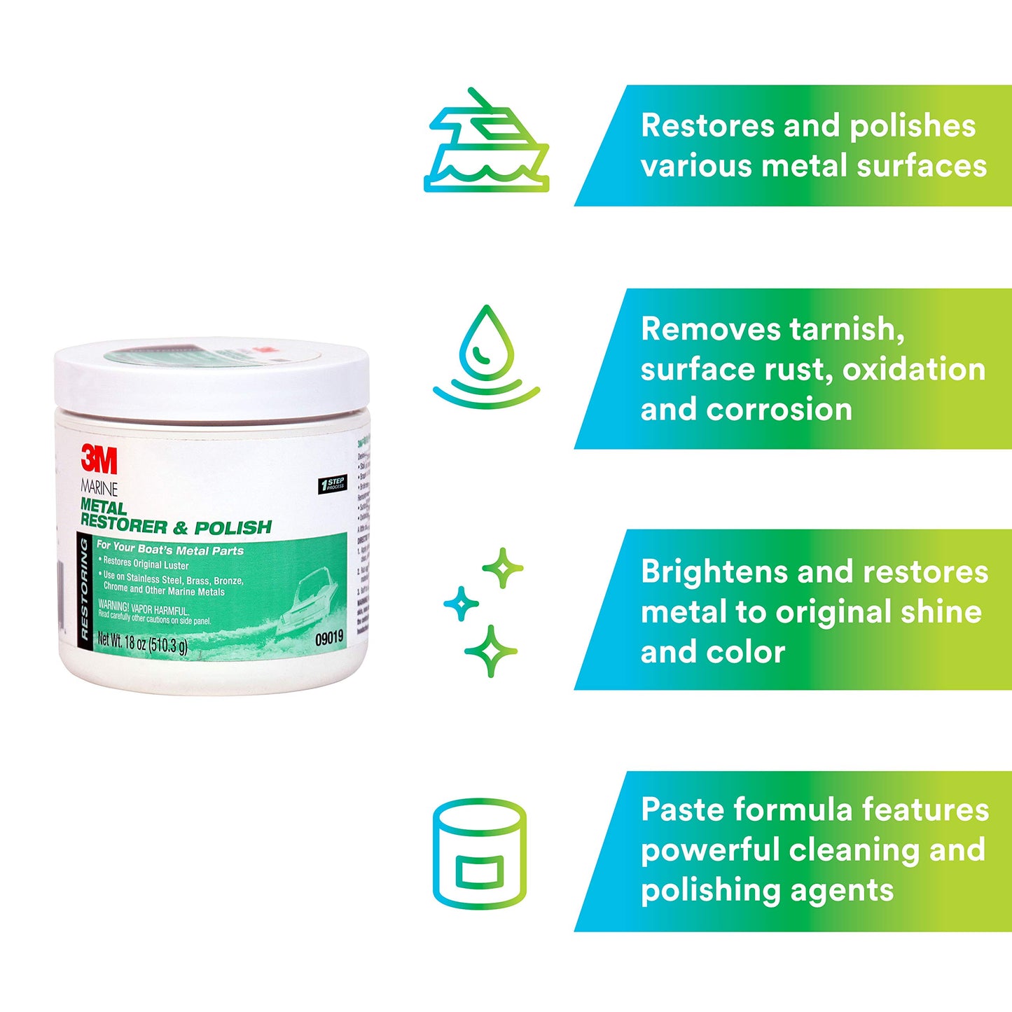 3M Metal Restorer And Polish, 09019, 18 Oz Paste