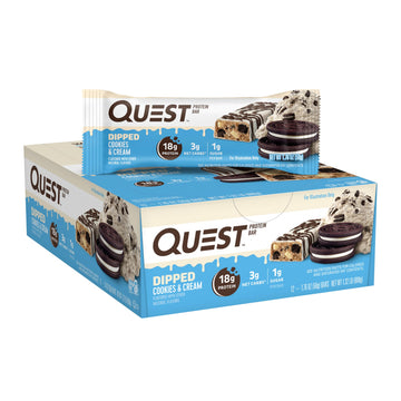 Quest Nutrition Dipped Chocolate Cookies & Cream Protein Bars, High Protein, Low Carb, Gluten Free, Keto Friendly, 12 Count