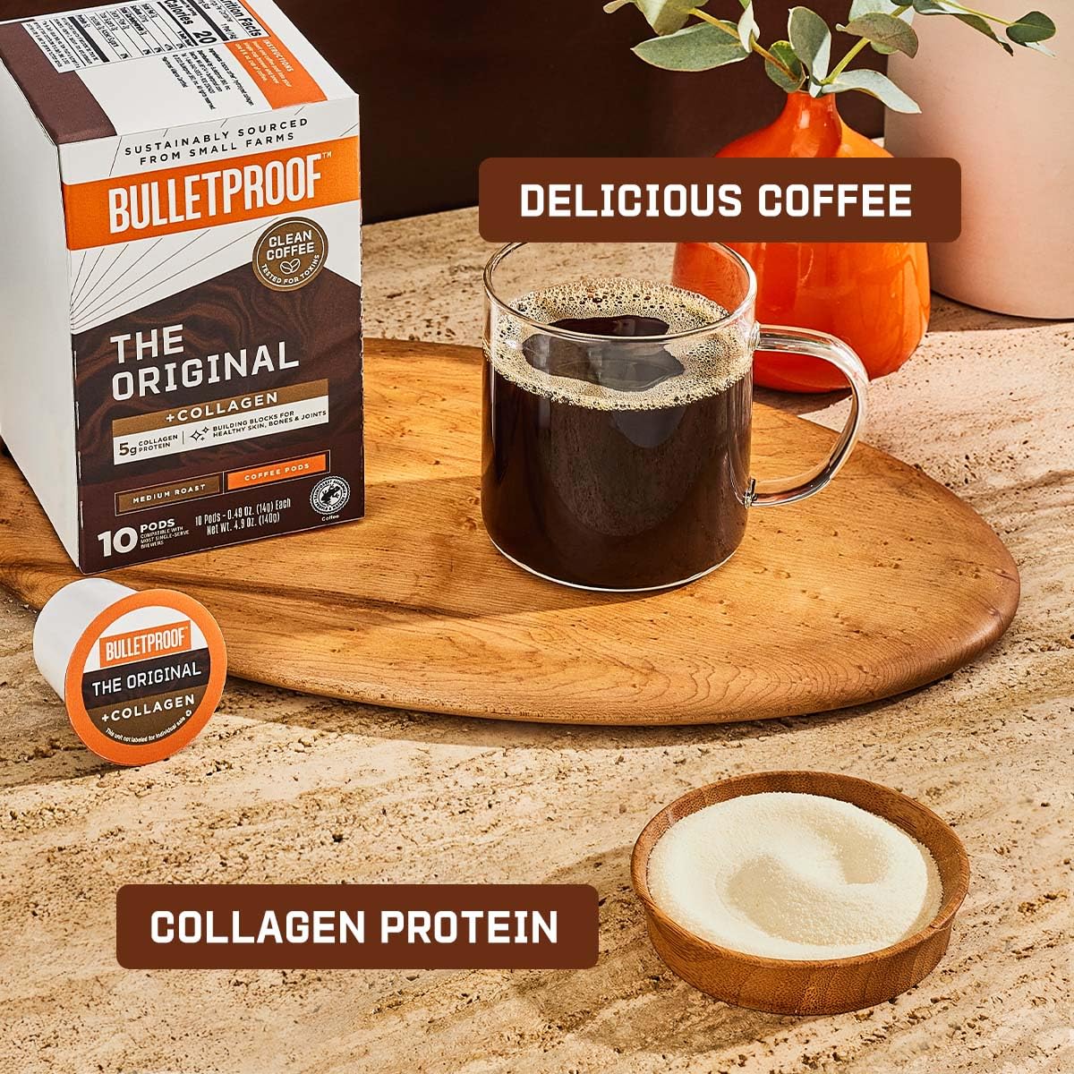 Bulletproof The Original + Collagen Single-Serve Coffee Pods, 10 Count, 100% Arabica Coffee Sourced from Central and South Ameri