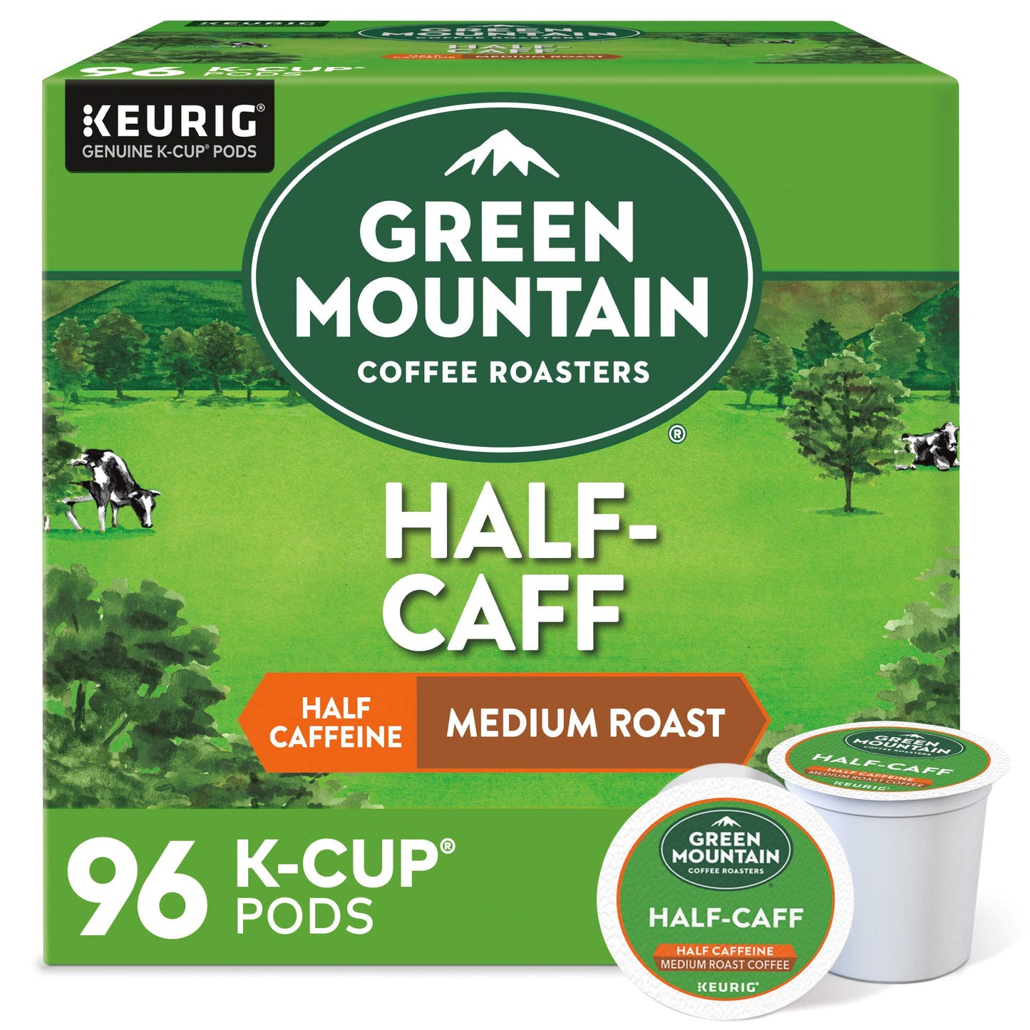 Green Mountain Coffee Roasters Half Caff Medium Roast K-Cup Pods, 96 Count (4 Packs of 24)