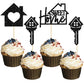 Gyufise Cupcake Toppers, 24 Pack, Glitter Key Housewarming Picks, 2.6x5.1 inches, Black, Paper