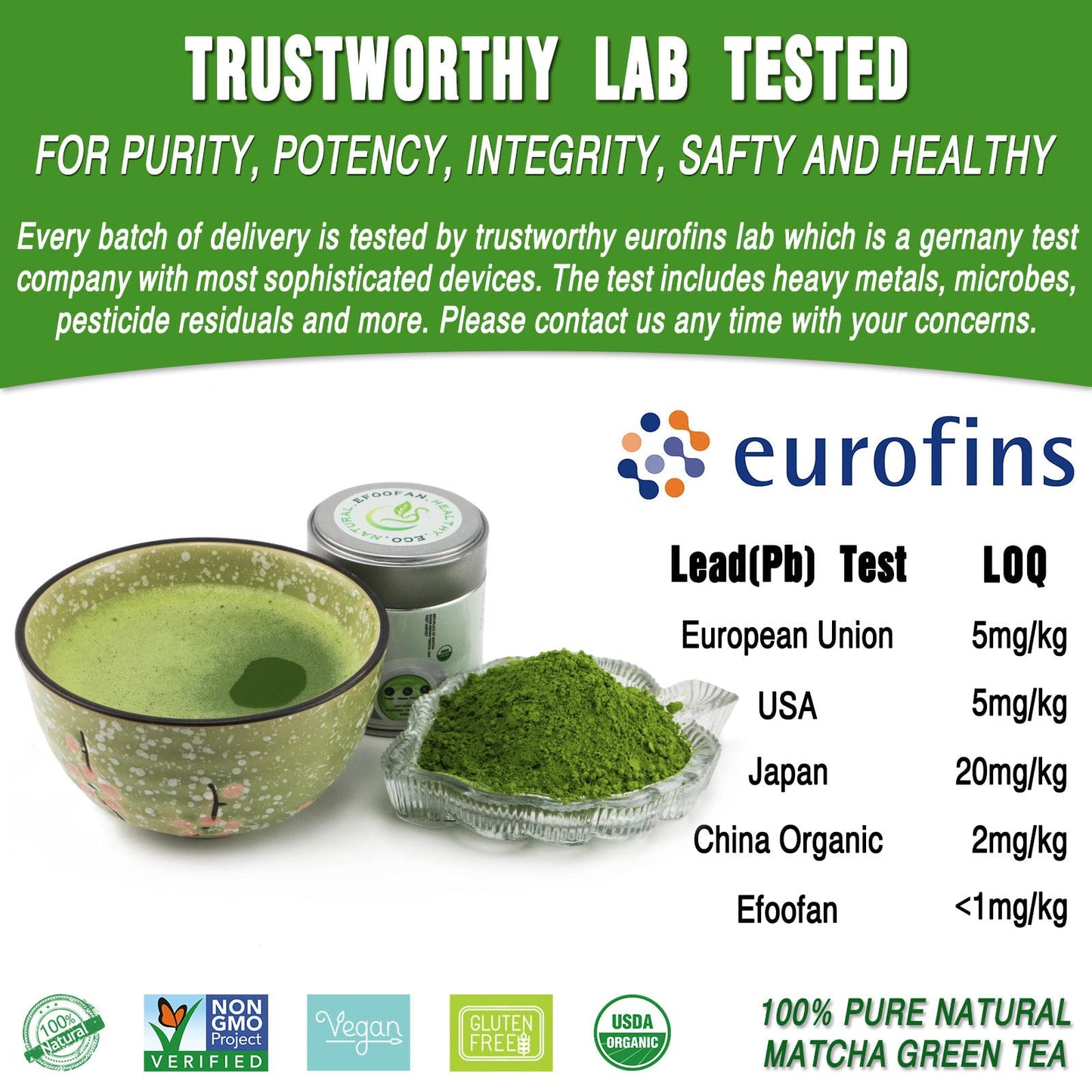 Efoofan Usda Organic Matcha Powder Ceremonial Grade - Japanese Tencha Tea Style (45G) - Chinese Te Verde Matcha Tea