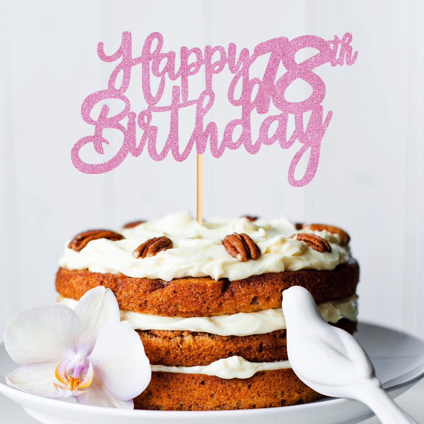 Cyodoos Pink Glitter 18th Birthday Cake Topper - Medium Paper Food Picks for Party Decorations