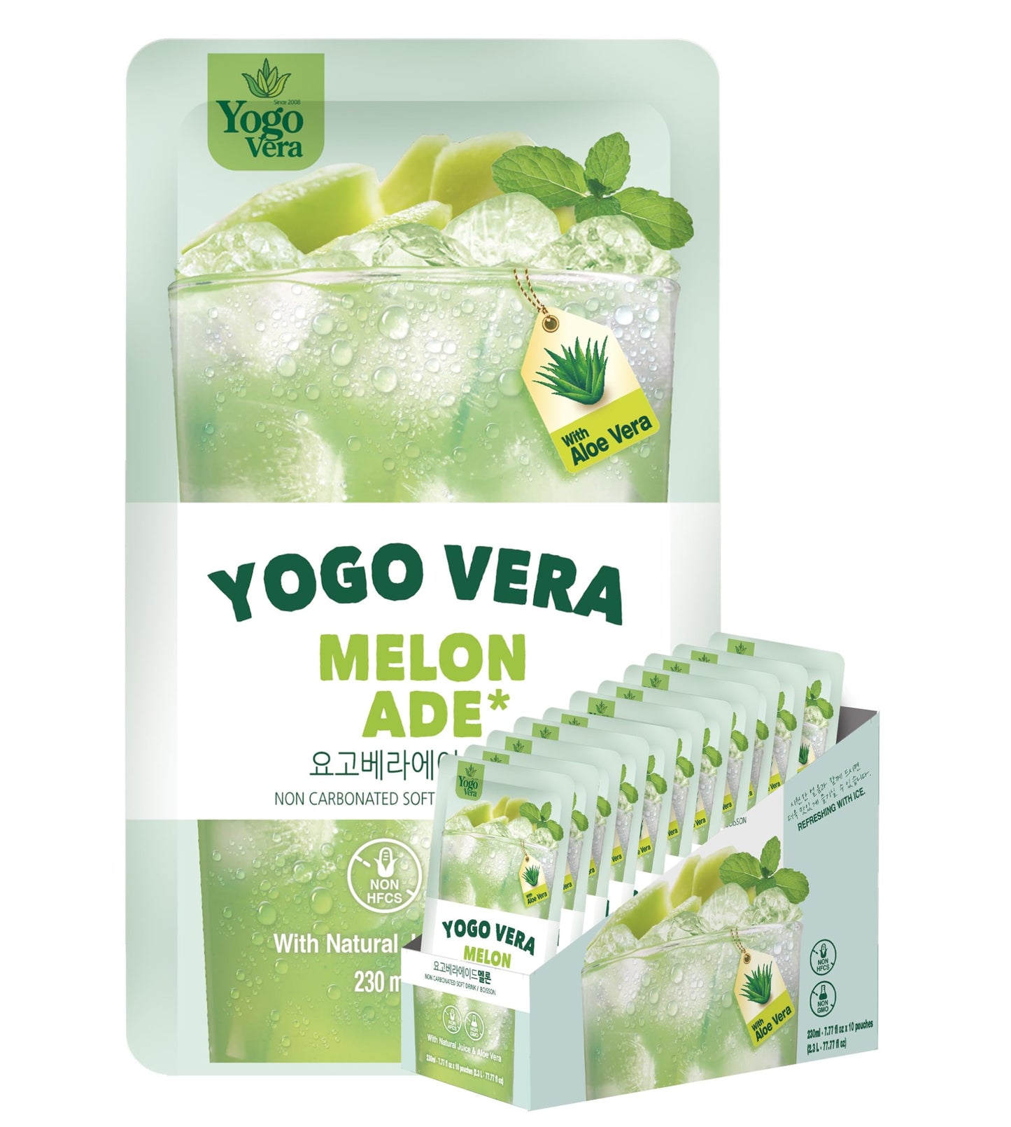 Yogo Vera Melon Ade Korean Drink Pouches - Authentic Korean Convenience Store Beverage With Sweet Melon Flavor  Refreshing Juice Pouch (10 Pack)