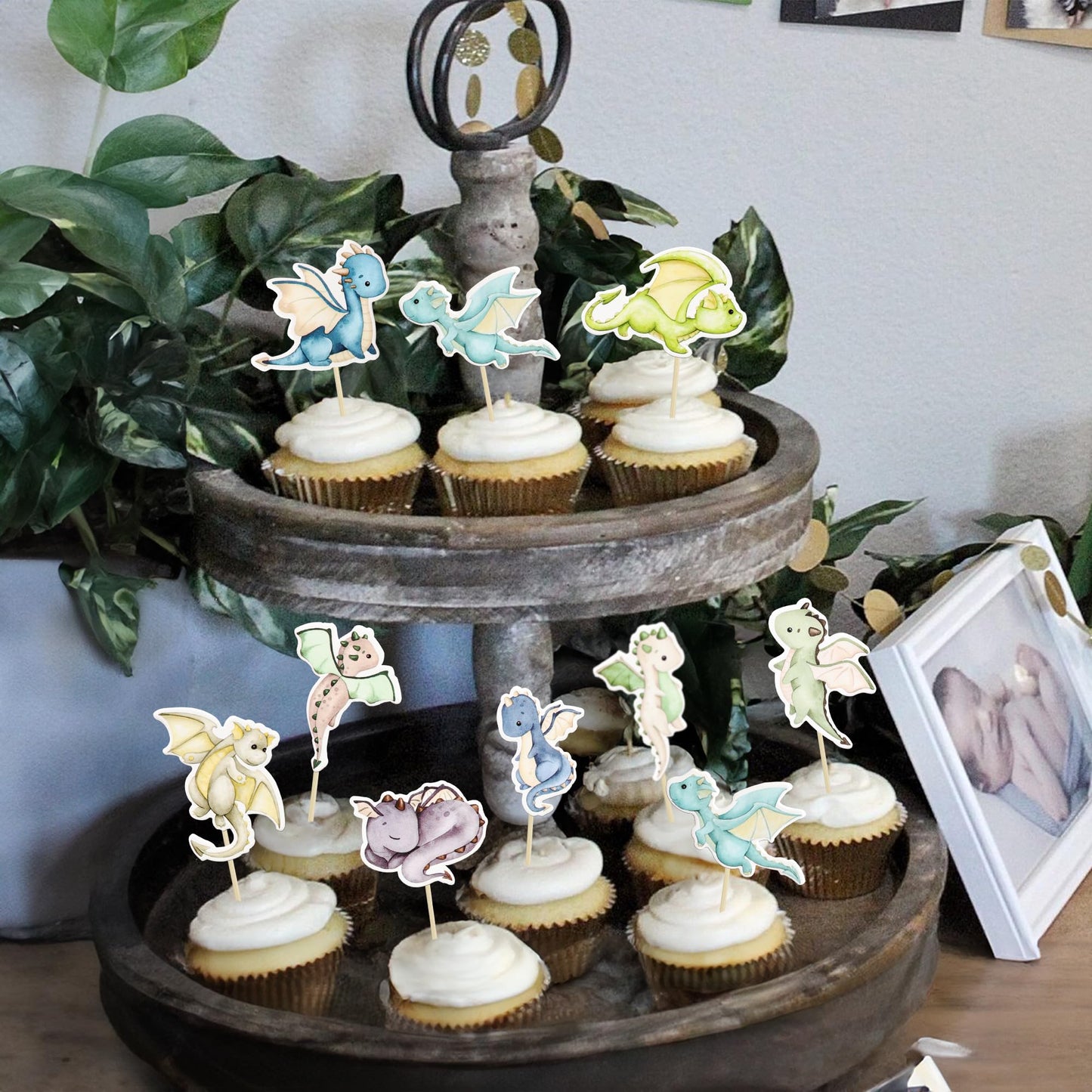 Ephlyn 36Pcs Dragon Party Cupcake Toppers Dragon Birthday Party Decoration Fantasy Dragon Cake Decorations For Flying Dragon Bab