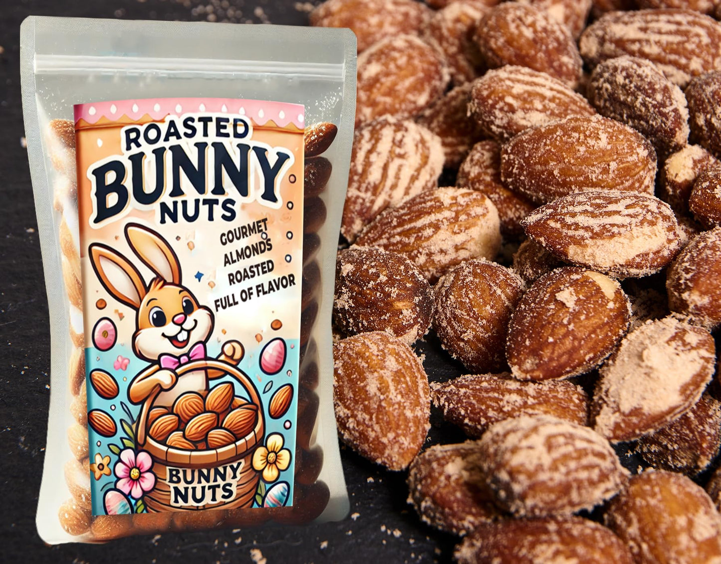 Gears Out Roasted Bunny Nuts - Gourmet Salted Almonds, 8oz Bag, Perfect for Easter Gifts and Holiday