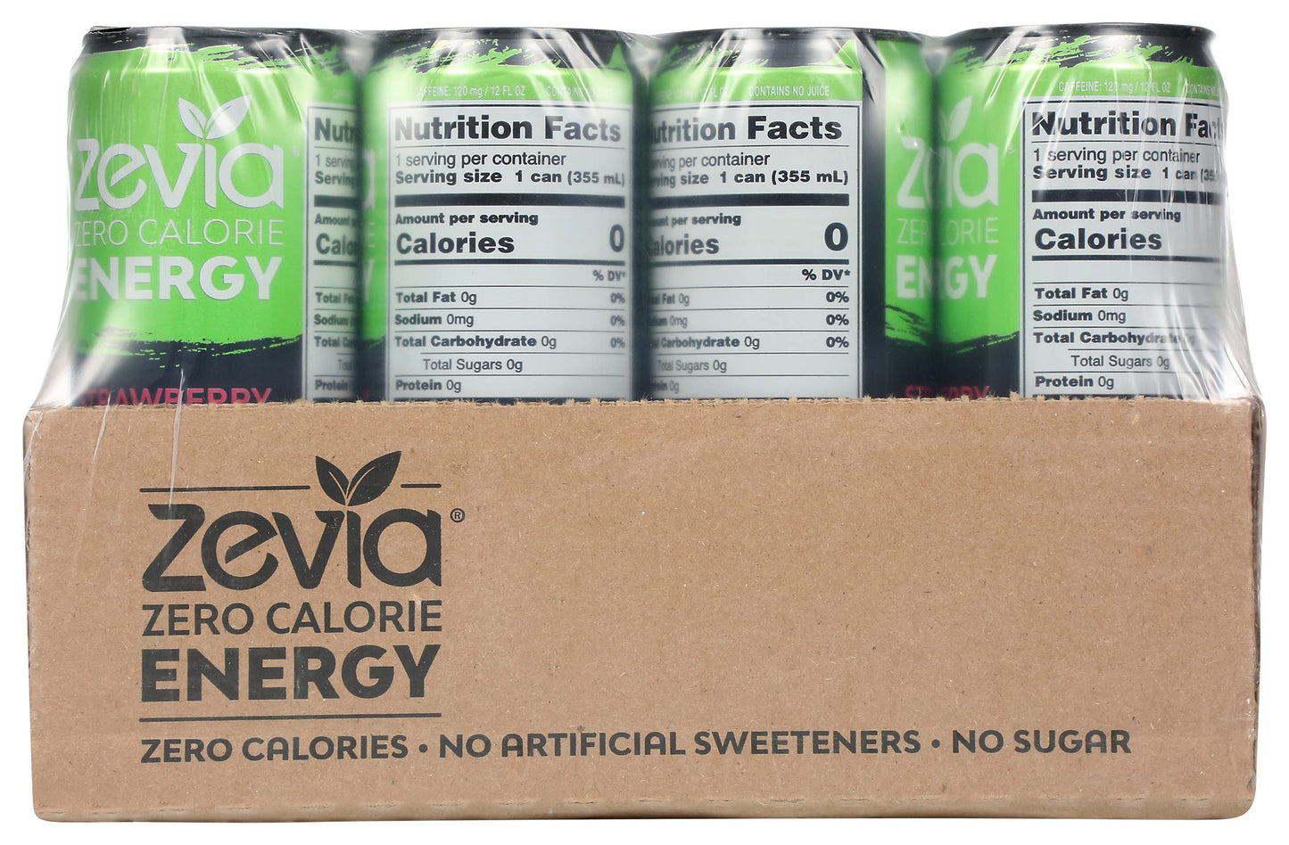 Zevia Zero Calorie Energy Drink  Strawberry Kiwi  120mg Caffeine  Zero Sugar  Non-GMO  12 Fl Oz (Pack of 12)