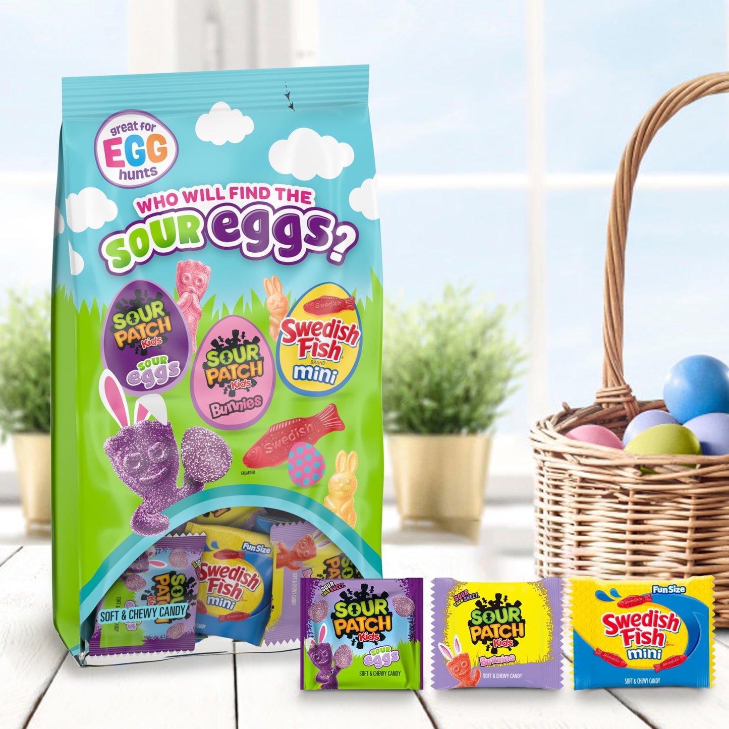 Sour Patch Kids Bunnies, Sour Eggs, And Swedish Fish Mini Soft & Chewy Easter Candy Variety Pack, 80 Snack Packs