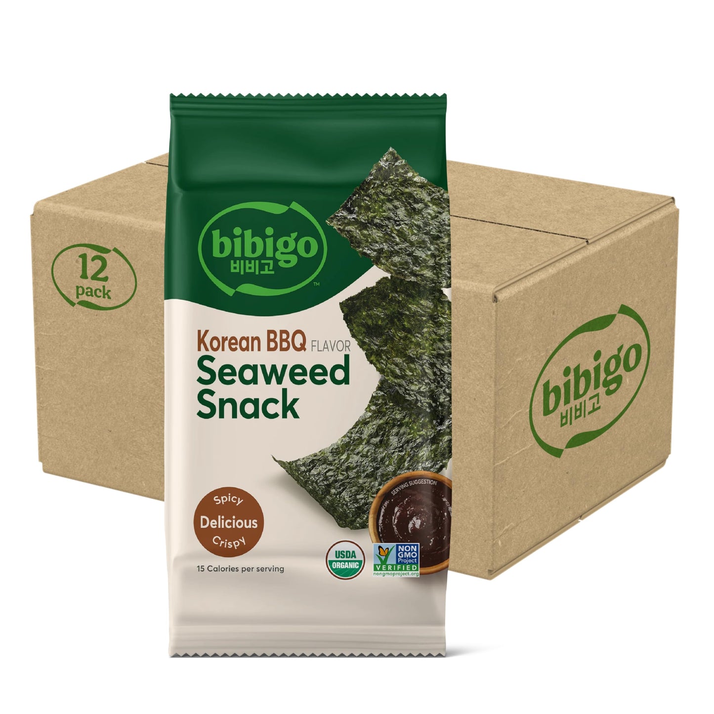 Bibigo Korean BBQ Flavor Sea Snack  Non GMO  Gluten Free  0.35 Ounces (Pack Of 12)