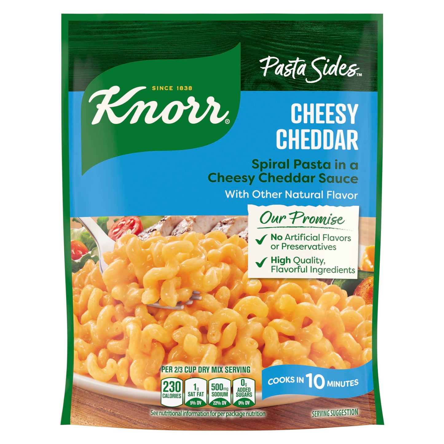 Knorr Pasta Sides Cheesy Cheddar Rotini, 4.3 oz (Pack of 8), No Artificial Flavors, No Preservatives, No Added MSG