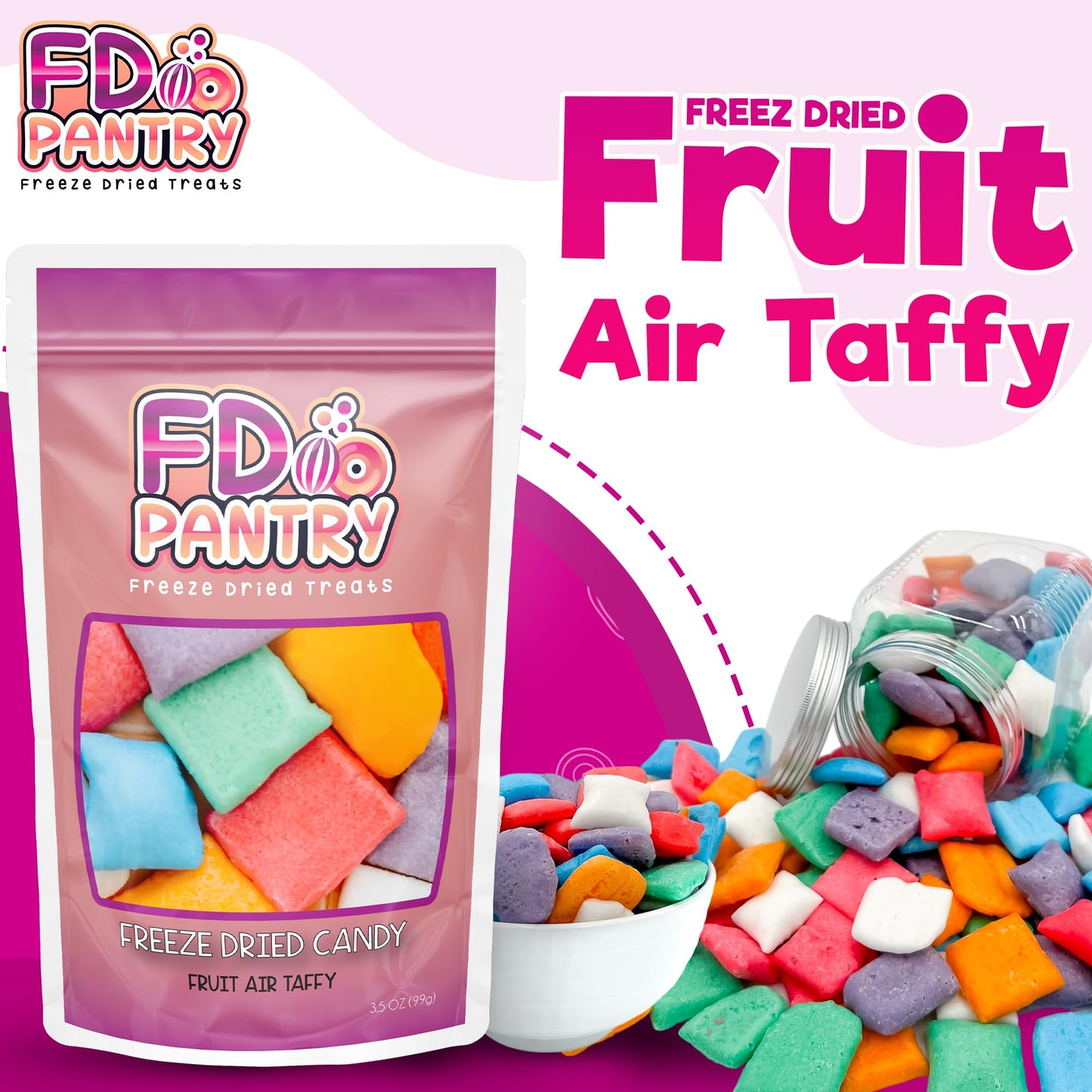 Freeze Dried Air Taffy Crunch Candy - Variety Fruit Flavors, 3.5Oz | Strawberry, Melon, Cherry, Raspberry, Orange, Grape, Myster