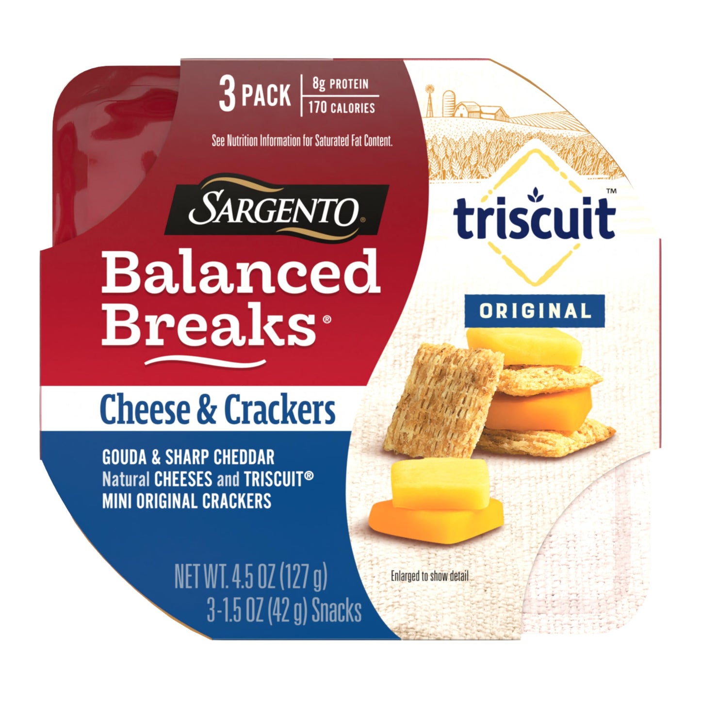Sargento Balanced Breaks Cheese & Crackers, Natural Gouda & Sharp Cheddar Cheeses and TRISCUIT Mini Original Crackers Snack Kit,