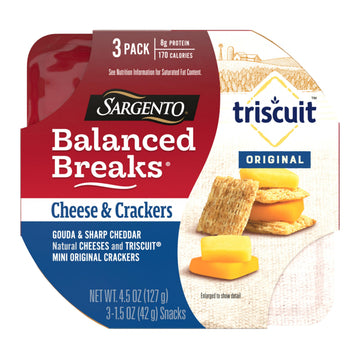 Sargento Balanced Breaks Cheese & Crackers, Natural Gouda & Sharp Cheddar Cheeses and TRISCUIT Mini Original Crackers Snack Kit,
